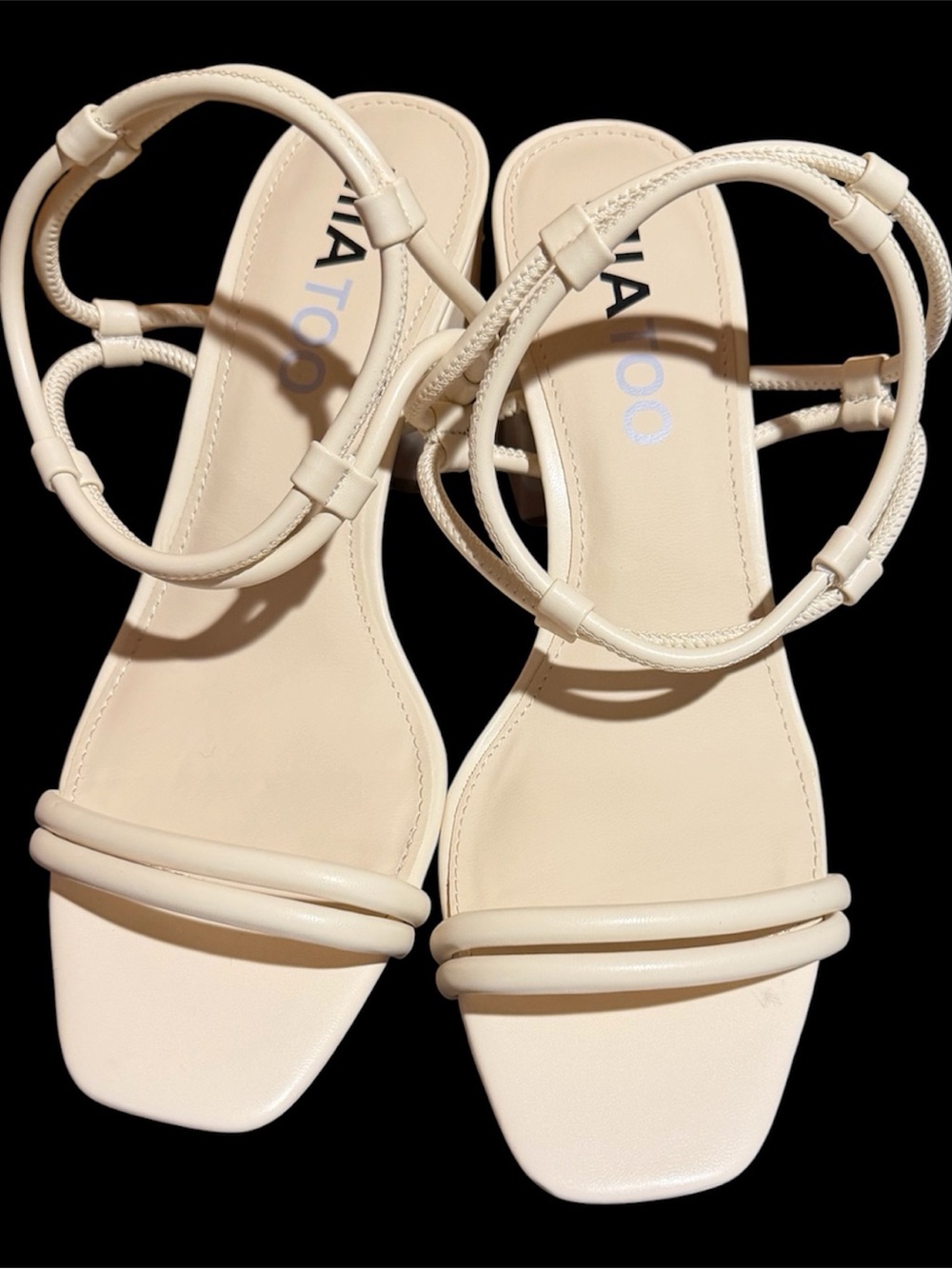 Cream Double-Strap Ankle Sandals with Loop Detail size 10